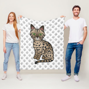 Bronze Egyptian Mau Cute Cartoon Cat & Paws Fleece Blanket