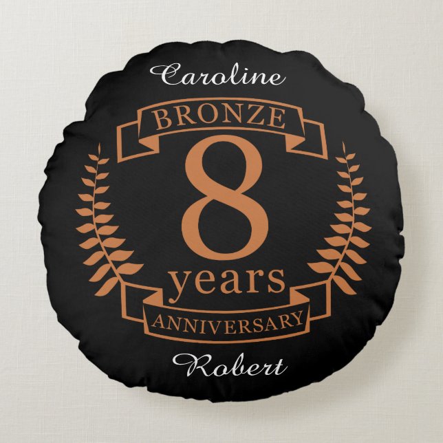Bronze eighth wedding anniversary 8 years round cushion (Front)