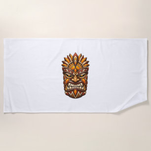 Bronze Ember Tiki Mask Beach Towel