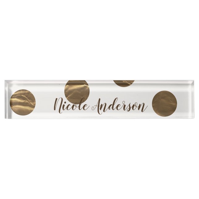 Bronze Faux Shine Polka Dots Modern Trendy Chic Nameplate (Front)