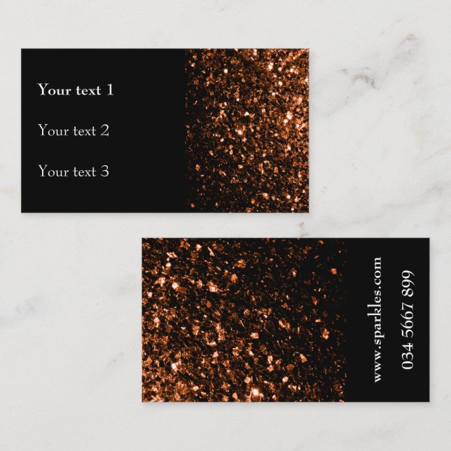 Bronze faux shiny glitter sparkles and black business card (Front/Back)