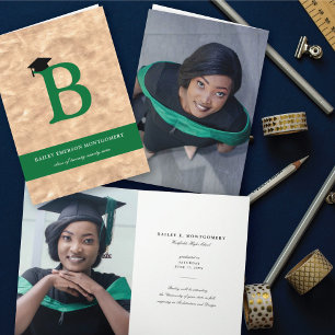 Bronze Foil Monogram Alphabet B Modern Photo Grad Invitation