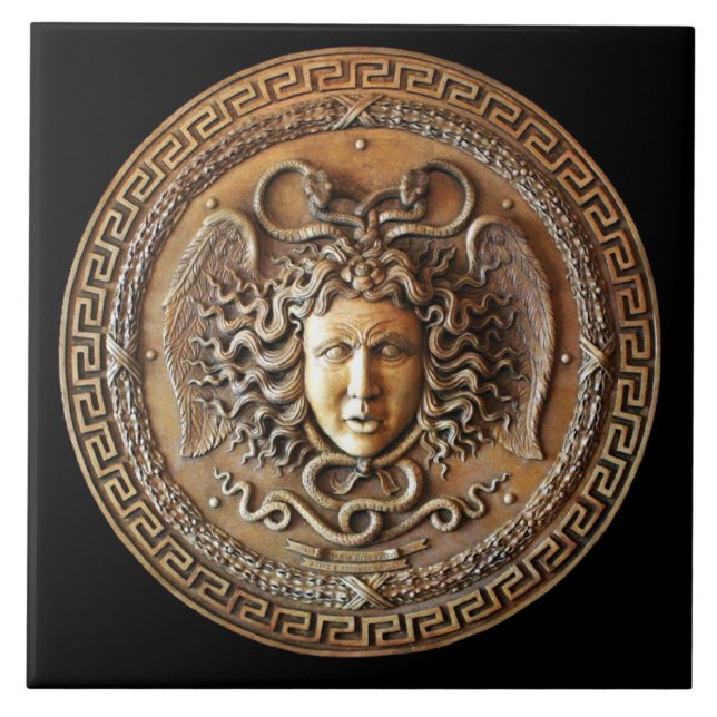Bronze French Medusa Wall Tile with Greek key (Front)