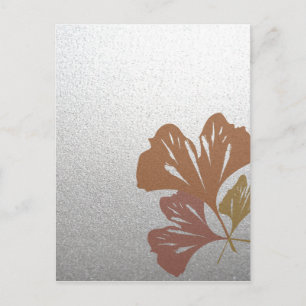 Bronze Ginkgo Leaves on Silver Effect Pattern Postcard