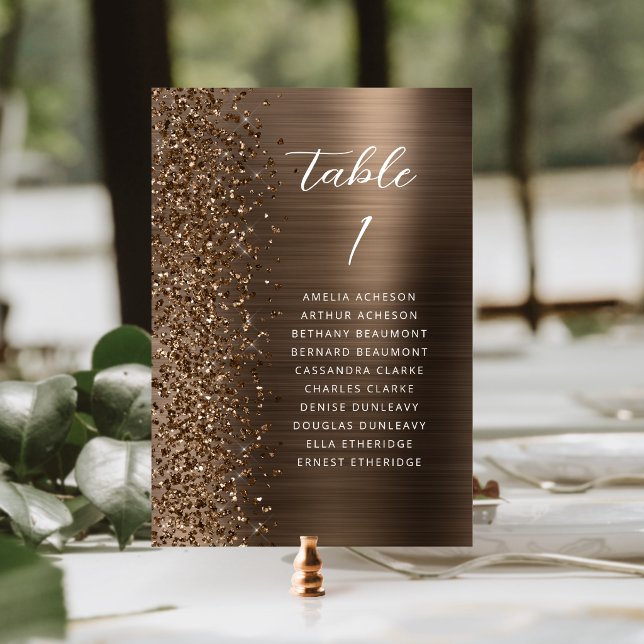 Bronze Glam Glitter Metallic Script Wedding Table Number (Creator Uploaded)