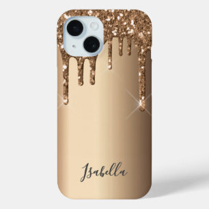 Bronze glitter drip copper metallic name iPhone 15 case