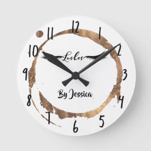 Bronze Glitter Gold Stain Modern Glam Lashes Salon Round Clock