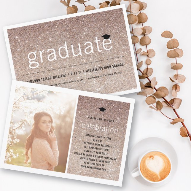 Bronze Glitter Graduate Simple Graduation Party Invitation (Creator Uploaded)