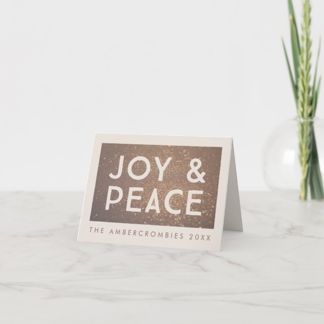 Bronze Glitter Joy & Peace Christmas Greeting Card (Front)