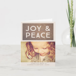Bronze Glitter Joy & Peace Christmas Photo Holiday Card