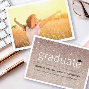 Bronze Glitter Minimal Graduate Photo Graduation Announcement