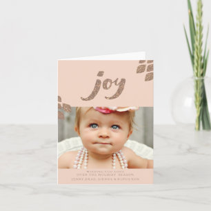 Bronze Glitter Peach Joy Xmas Photo Greeting Card