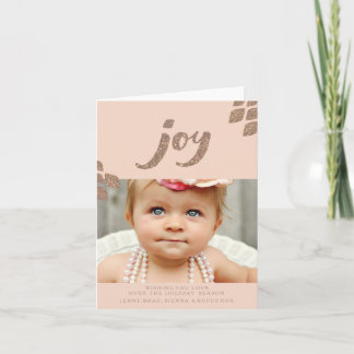 Bronze Glitter Peach Joy Xmas Photo Greeting Card