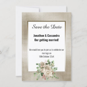 BRONZE GLITTER ROSE EUCALYPTUS SAVE THE DATE