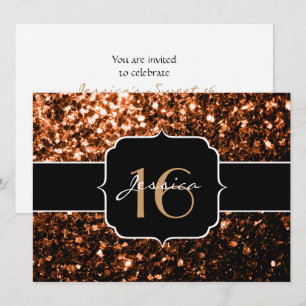 Bronze glitter sparkles Sweet 16 Invitation