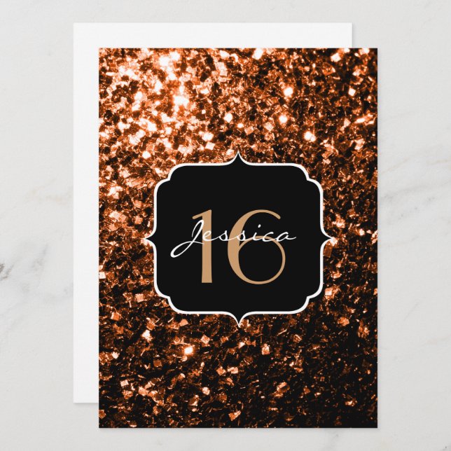Bronze glitter sparkles Sweet 16 Invitation (Front/Back)
