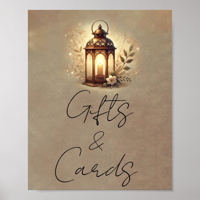 Bronze Glowing Lantern Cards & Gifts Table Sign (Front)