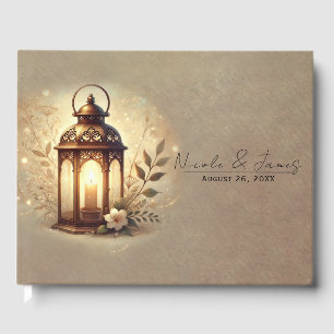 Bronze Glowing Lantern Romantic Rustic Wedding  Guest Book