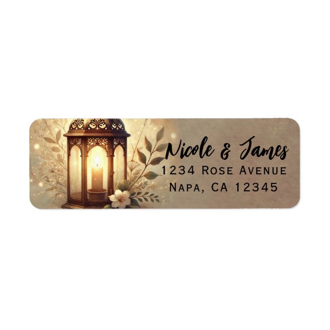 Bronze Glowing Lantern Romantic Rustic Wedding  Return Address Label (Front)
