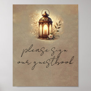 Bronze Glowing Lantern Rustic Wedding Table Sign