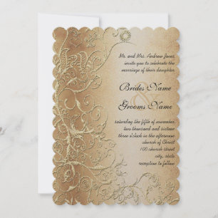 Bronze Gold and Black Love Bird Swirls Wedding Invitation