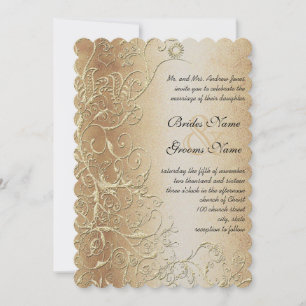 Bronze Gold and Black Love Bird Swirls Wedding Invitation