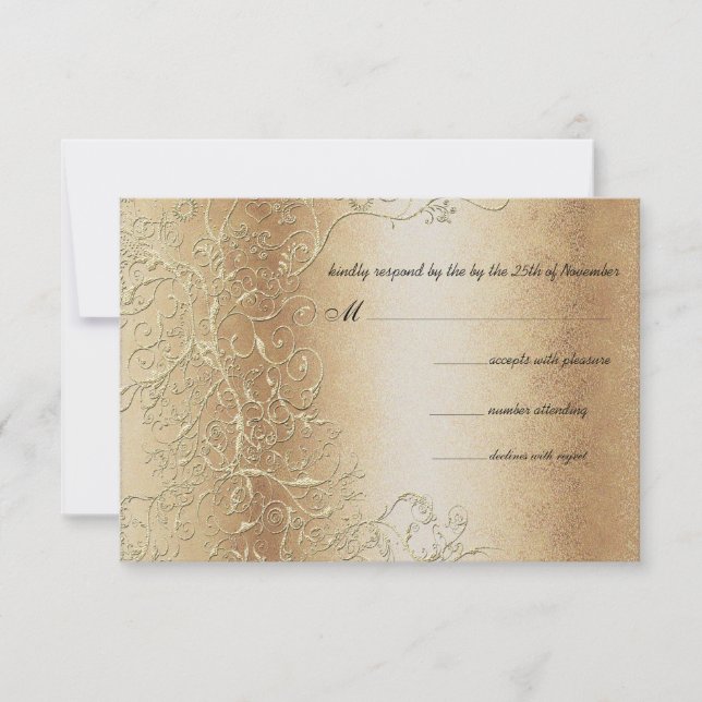 Bronze Gold and Black Swirls Wedding RSVP (Front)