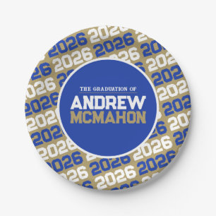 Bronze Gold and Blue Personalised Graduation Paper Plate