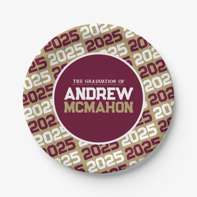 Bronze Gold and Burgundy Personalised Graduation Paper Plate (Front)