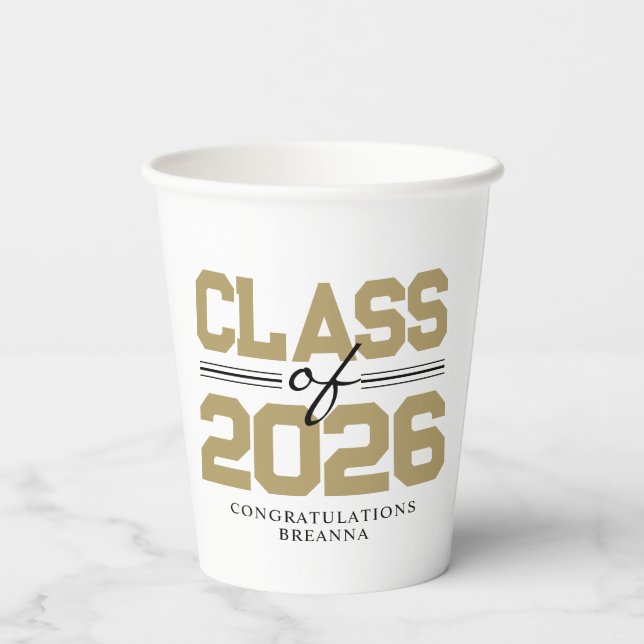 Bronze Gold & Black Class of Year Graduation Paper Cups (Back)