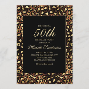 Bronze Gold Black Leopard 50th Birthday Party Invitation