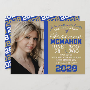 Bronze Gold & Blue Graduation Photo Invitation