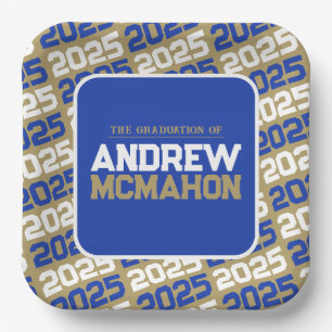Bronze Gold & Blue Personalised Graduation Square Paper Plate