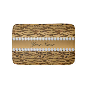 Bronze Gold Faux Foil Zebra Stripes Bath Mat
