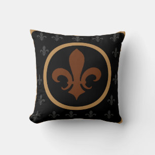 Bronze Gold Fleur de Lis Reversible Cushion