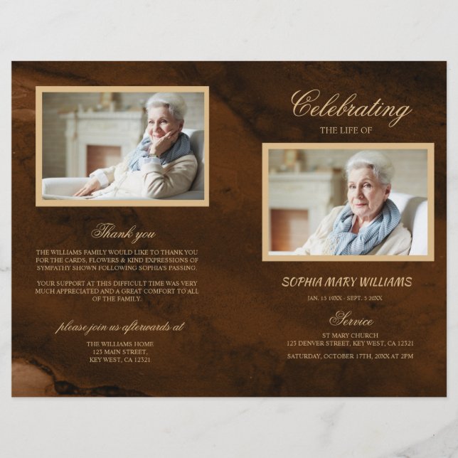Bronze & Gold Funeral Program | Order of Service (Front)