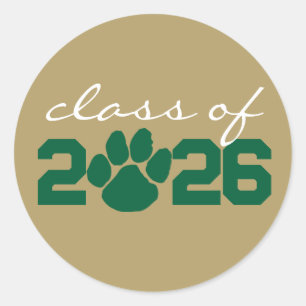 Bronze Gold & Green Paw Print Graduation Stickers