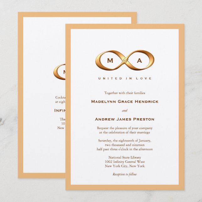 Bronze Gold Infinity Hand Clasp Wedding Invitation (Front/Back)