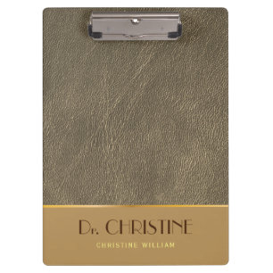 Bronze Gold Leather Brown Custom Name Elegant Clipboard