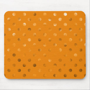 Bronze Gold Metallic Faux Foil Polka Dot Orange Mouse Pad