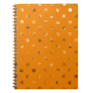 Bronze Gold Metallic Faux Foil Polka Dot Orange Notebook