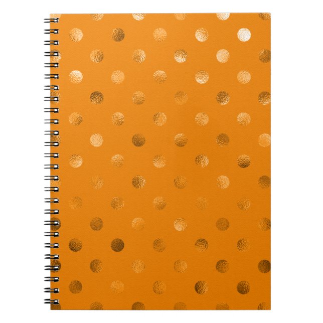 Bronze Gold Metallic Faux Foil Polka Dot Orange Notebook (Front)
