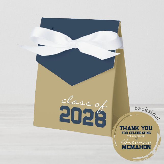 Bronze Gold & Navy Blue Graduation Favour Boxes (Dark Blue and Gold Graduation Favor Gift Boxes for any Class Year)