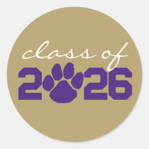 Bronze Gold & Purple Paw Print Graduation Stickers