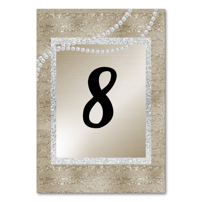 Bronze Gold Silver Trim MODERN TABLE NUMBER PEARL (Front)