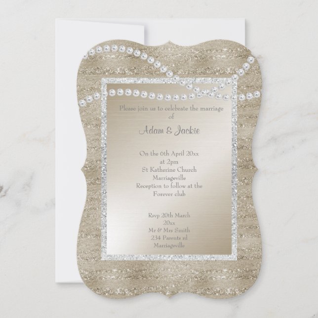 Bronze Gold Sparkle Pearl ELEGANT CLASSY WEDDING Invitation (Front)