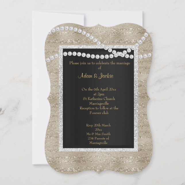 Bronze Gold Sparkle Pearl ELEGANT CLASSY WEDDING Invitation (Front)