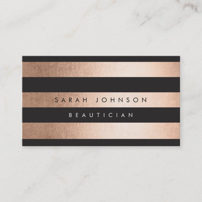 Bronze Gold Stripes Hair Stylist Business Cards (Front)