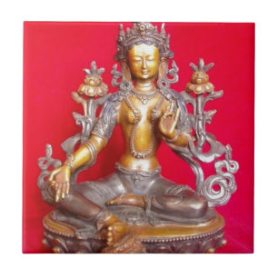 BRONZE GREEN TARA STATUE ANCIENT TIBET TILE