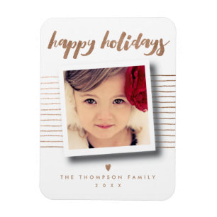 Bronze Happy Holidays Script Christmas Photo Card Magnet